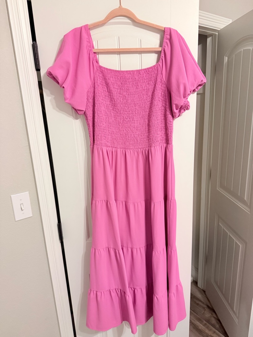 Pink Tiered Smocked Bodice Dress